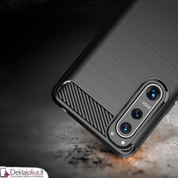Carbon guminis dėklas - juodas (telefonui Sony Xperia 5 III) Carbon guminis dėklas - juodas (telefonui Sony Xperia 5 III)